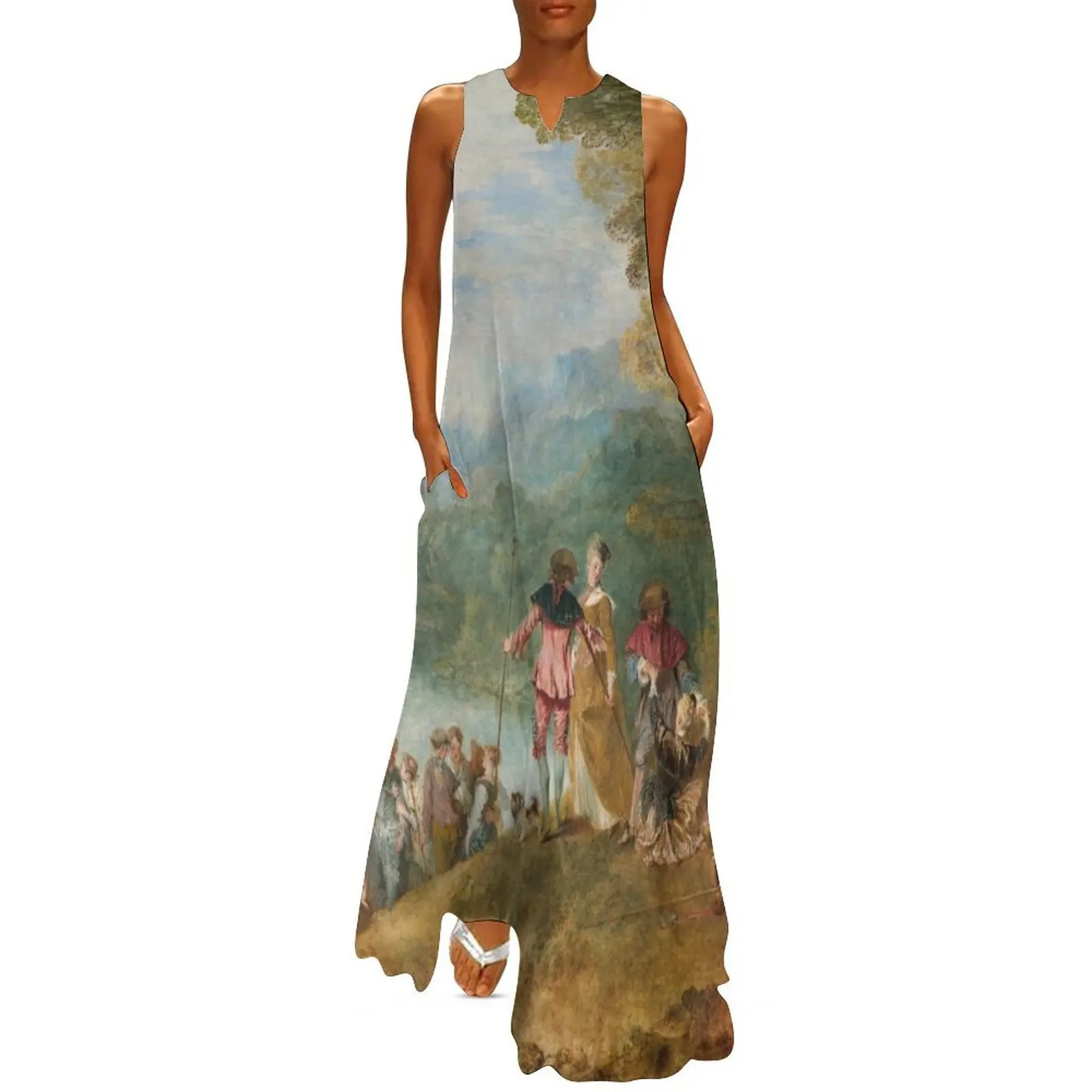 

Pilgrimage to Cythera, so-called The Embarkation for Cythera - Antoine Watteau Long Dress luxury dress
