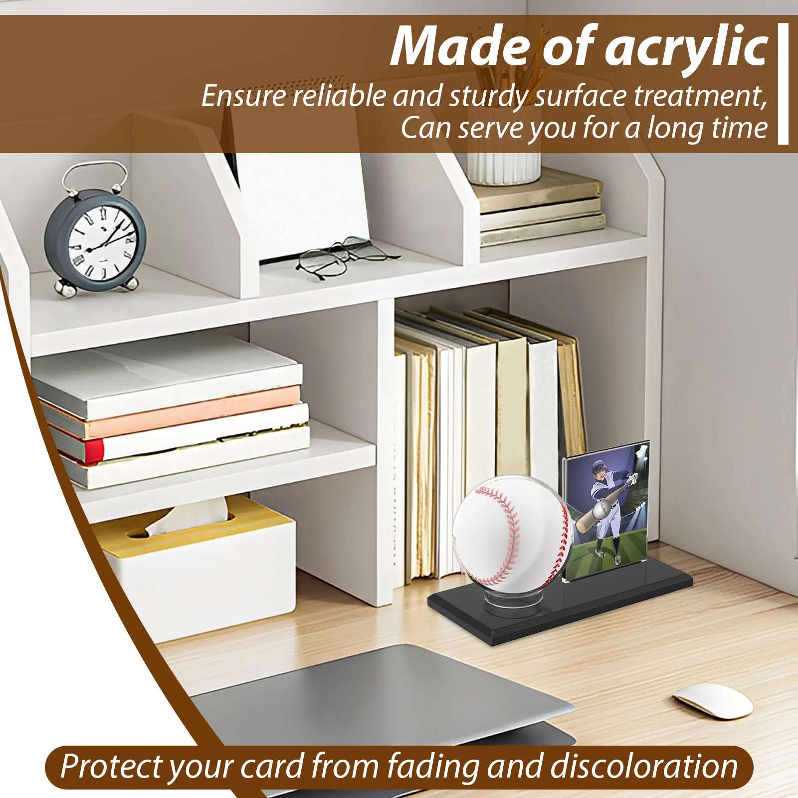 Acrylic Baseball Display Case Transparent Baseball Holder Stand with Card Stand for Collector Ball Protector Presenting