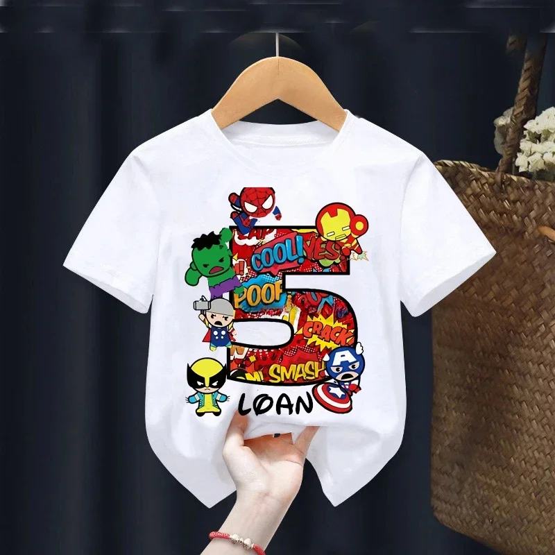 Boy 2 3 4 5 6 7 8 Years Birthday Numble Marvel Spiderman Children T Shirt Cotton Girl T-shirt Super Hero Birthday Party Clothes