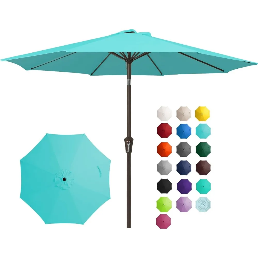 

9FT Outdoor Patio Umbrella Outdoor Table Umbrella with Push Button Tilt and Crank, Market Umbrella 8 Sturdy Ribs UV Protection