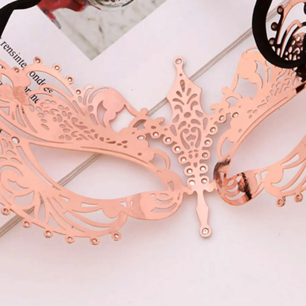

Elegant Mysterious Rose Gold Metal Half-Face Mask Hollow Carved Comfortable Breathing Party Cosplay Mask for Halloween