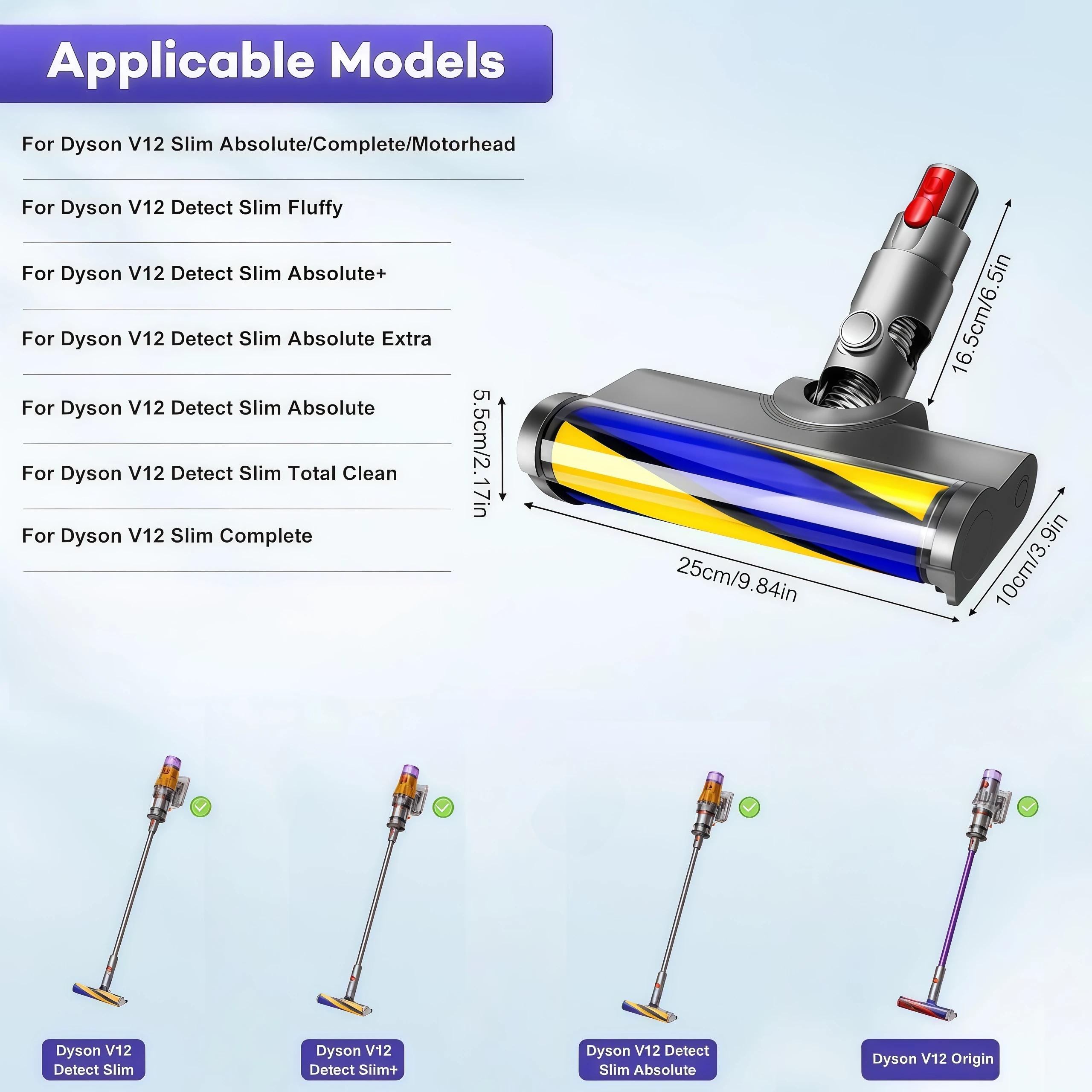 V12 Detect Slim für Dyson Staubsaugerkopf Fluffy-Aufsatz mit Schnellverschluss für Hartböden Kompatible Ersatzteile Bürstenkopf – Detail 2