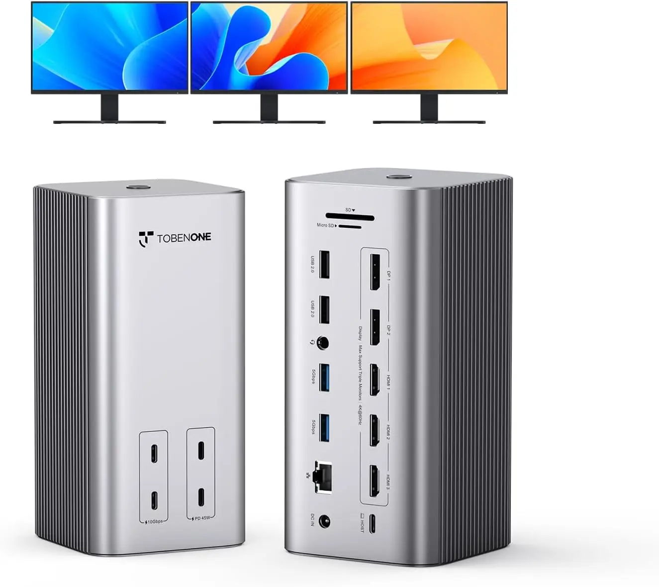 

Многофункциональная док-станция 20-в-1 для трех мониторов (MacBook/Windows), 4K@60Гц, зарядка PD 45 Вт, 6 портов USB