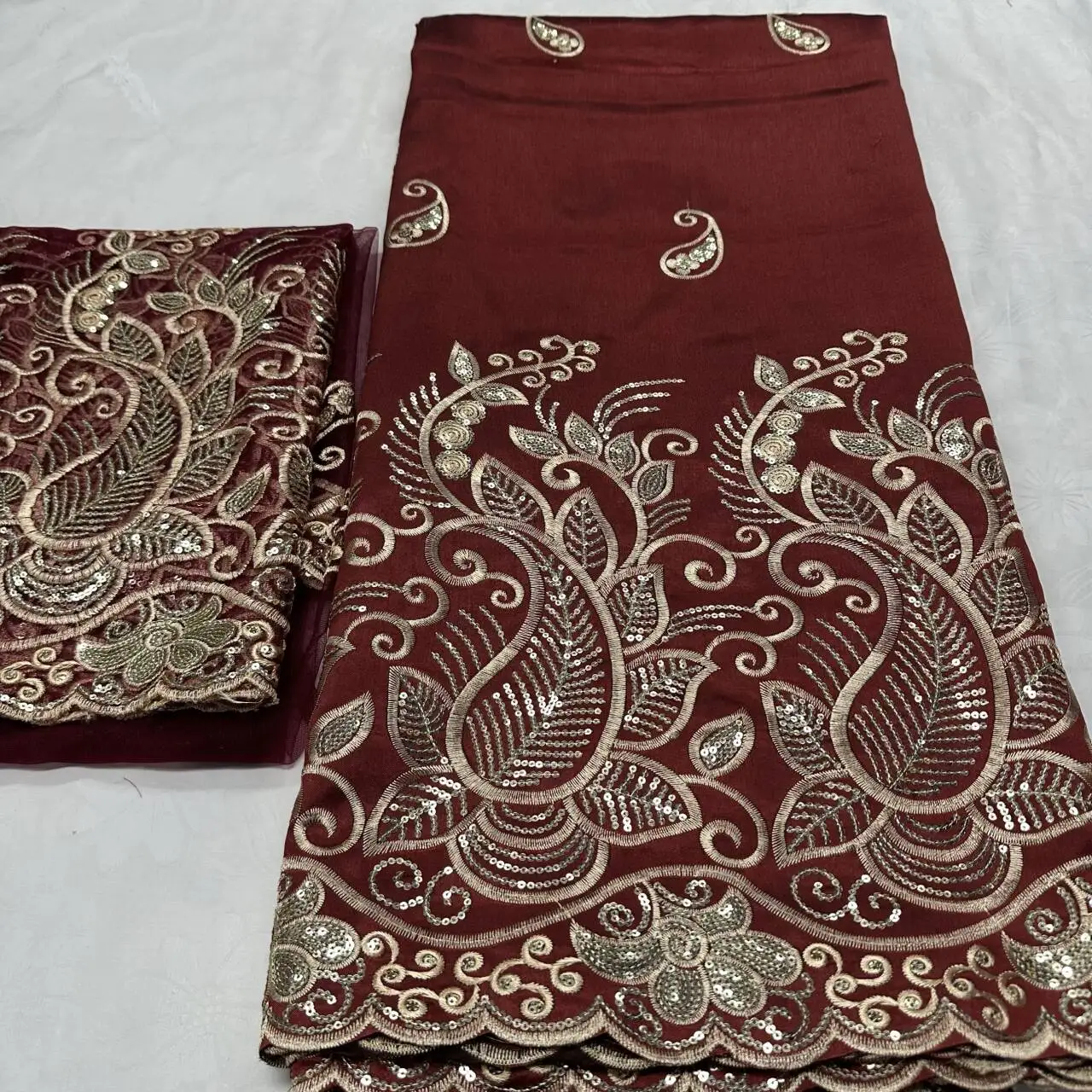 

Latest Sequins George Lace High Quality Indian George Lace Fabric With French Net Lace Fabric Blouse For Wedding Dress 5+2Yards