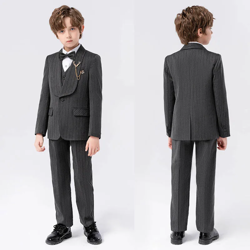 Children Gary Slim Jacket Vest Pants Bowtie 4PS Piano Party Dress Kids Ceremony Prom Photograph Suit Boys Performance Costume