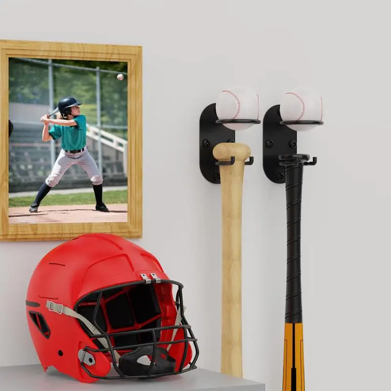 Baseball Bat Wall Mount 2 in 1 Metal Baseball Holder Heavy Duty Storage Bracket Baseball Bat Organizer Sports Accessories for