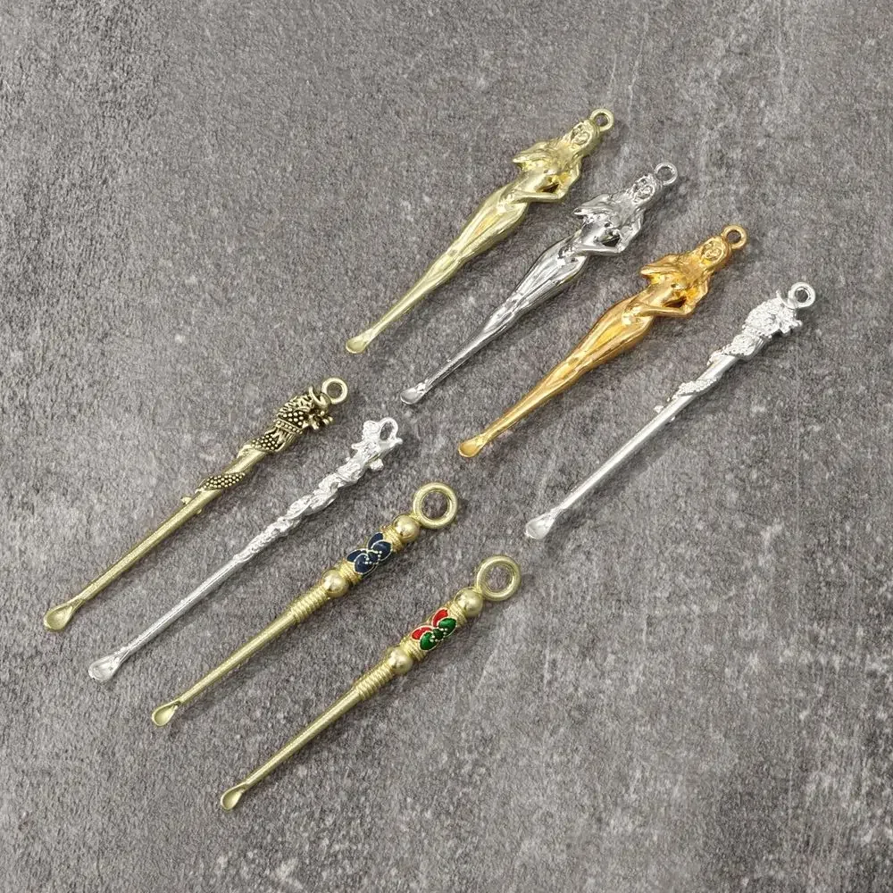 Limpiador De Oídos Ear Spoons Retro Brass Carving Dragon Ear Pick Cleaning Tool 귀이개 Ear Wax Remover Curette Keychain Pendants