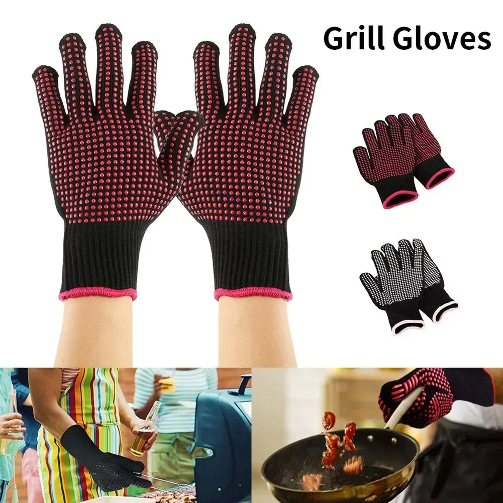 Barbecue Anti-scald Gloves Microwave Oven Baking Gloves Kitchen Fireproof  Anti-slip Gloves BBQ Oven Pot Holder Mitt Kitchen