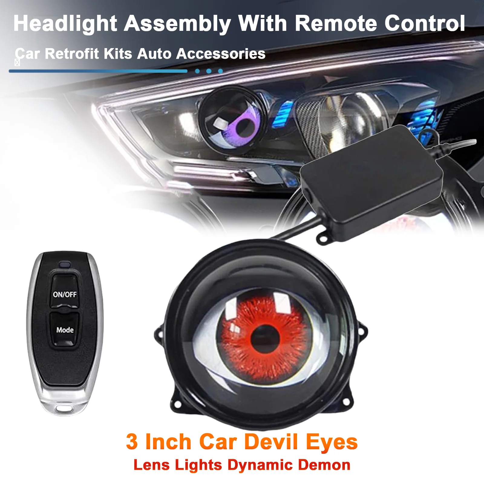 

3 Inch Car Devil Eyes Lens Lights Dynamic Demon Headlight Assembly With Remote Control Car Retrofit Kits Auto Accessories