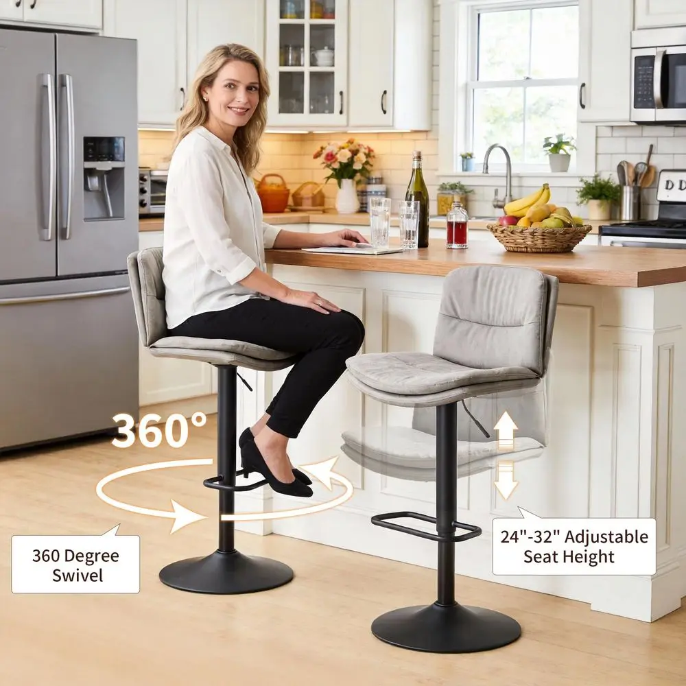 

Набор из 4 вращающихся барных стульев, двухслойные барные стулья с мягкой обивкой и спинкой, регулируемые барные стулья 2432, искусственная кожа