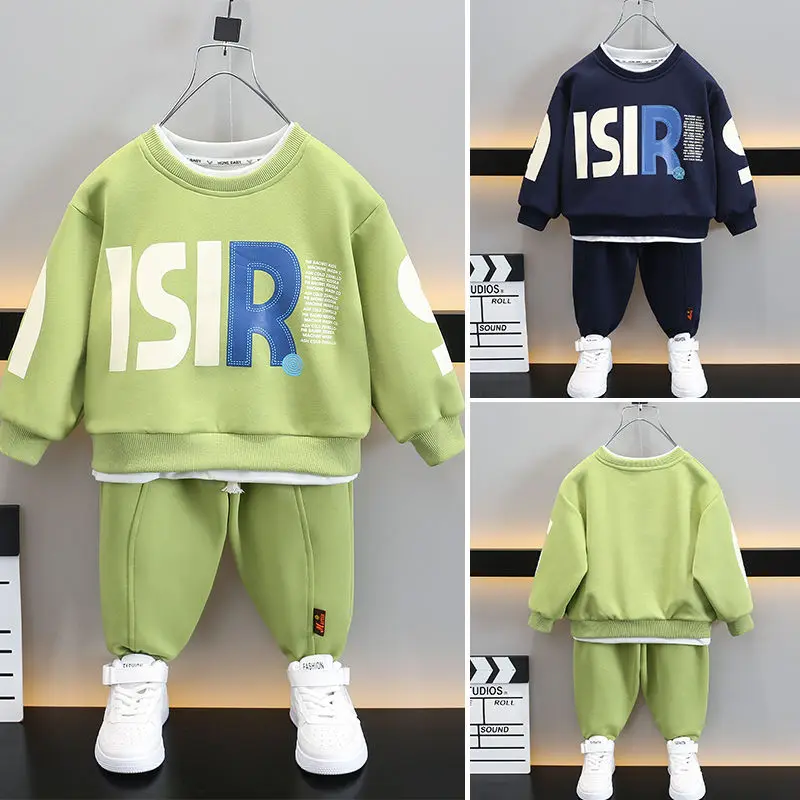 

Boys' Suit Spring 2023 Spring New Children Sweater Pants Two-Piece Set Spring and Autumn Handsome