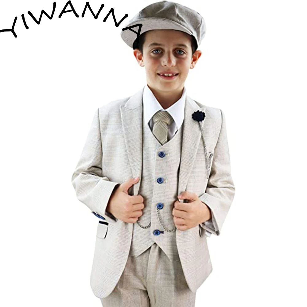 

Boys 3 Piece Suit Tweed Cream Black Tailored Fit Wedding ClassicKids Suit Jacket Pant Vest Wedding Boys Tuxedo