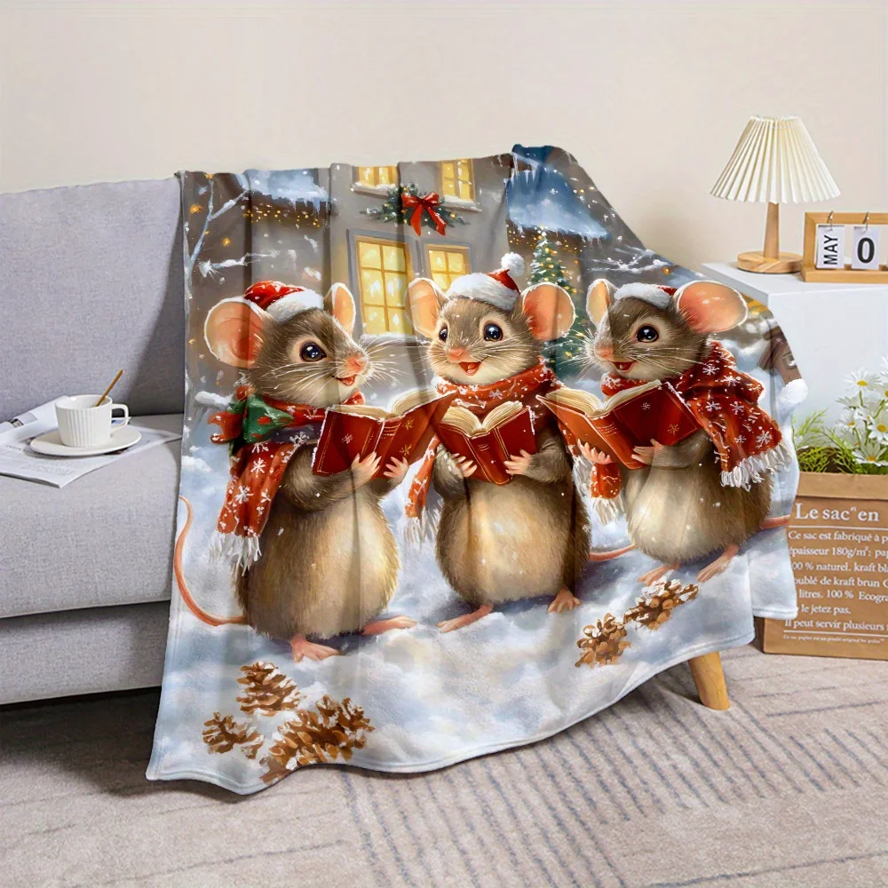 Cozy Mouse Print Flannel Throw Blanket - Ultra-Soft, Warm, and Versatile for Year-Round Use on Couch, Bed, Car, Office, Camping
