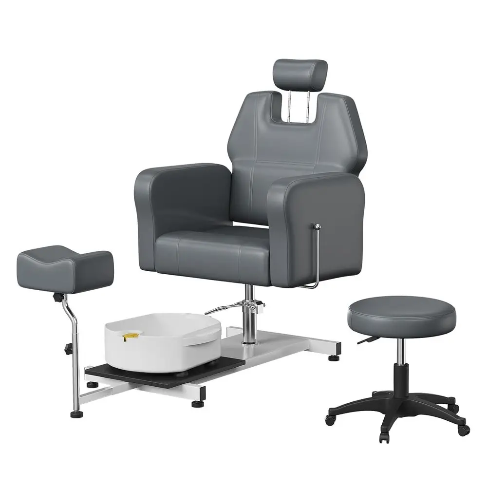 

Reclining Pedicure Chair with Hydraulic Lift, Stool, Footrest & Massage Basin, Adjustable Pedicure Unit Station, 360 Swivel Spa