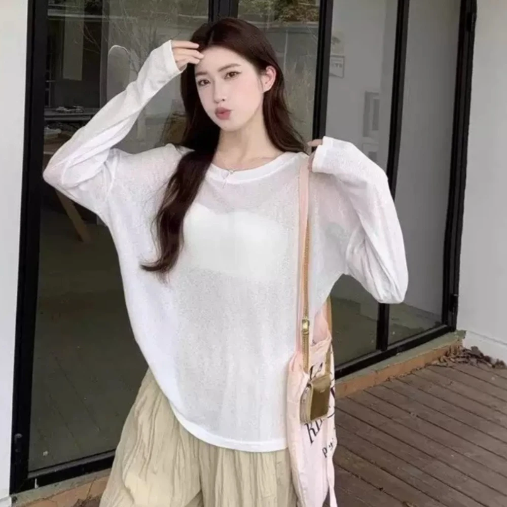 Women's Slimming Base Layer T-shirt European Stock Micro Translucent Pure Desire Casual Sweatshirt Long Sleeve T-shirt