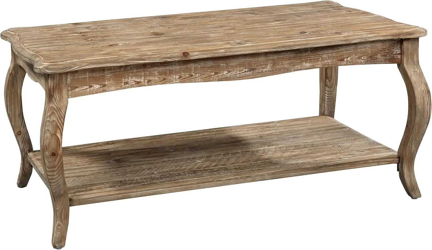 Alaterre Austerity Reclaimed Wood Coffee Table With Open Shelf, Accent & Occasional Furniture For Living Room, Curved Legs,