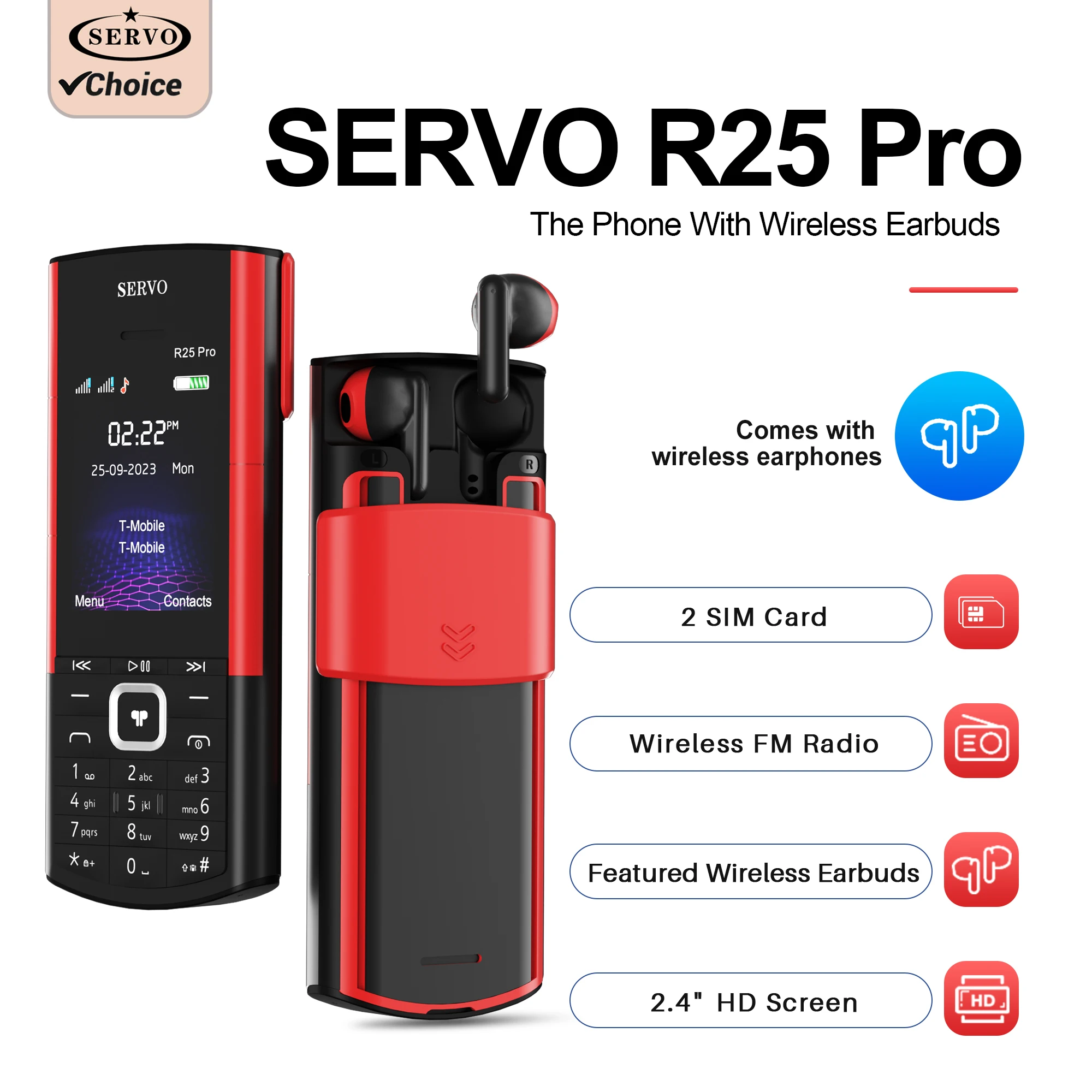SERVO R25 PRO Mobile Phone Speed Dial Call Recording Blacklist FM Radio Flashlight 2G GSM Cellphone Built in Bluetooth Earphone