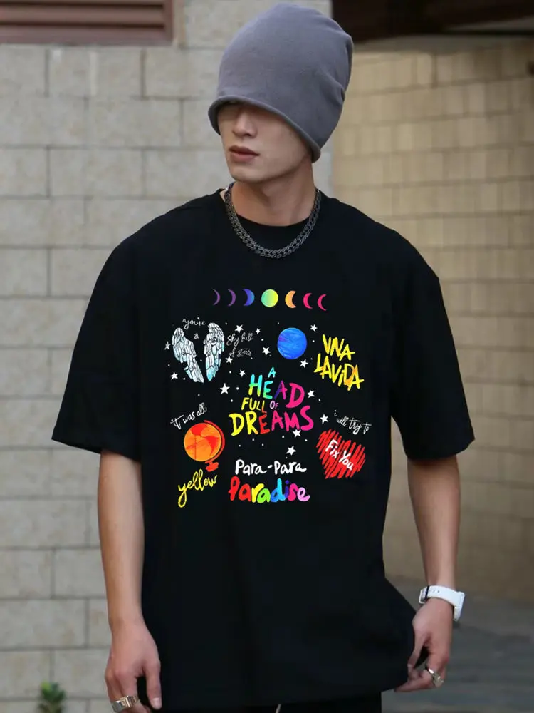 COLD Cool Play Band American Short Sleeved T-shirt Printed Loose Retro Vintage Men's and Women's Pure Cotton Upper Clothes PLAY