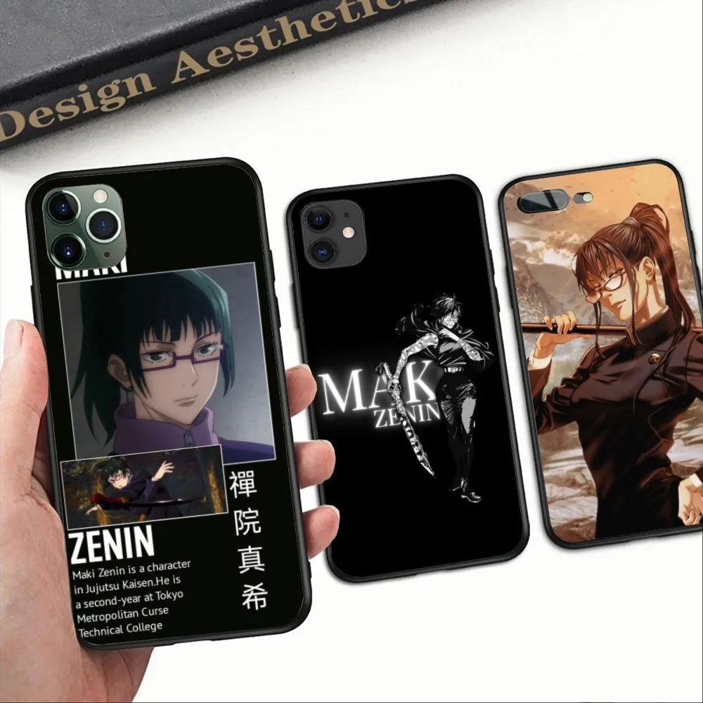 JJK-Funda de teléfono móvil Maki Zenin, carcasa negra para iPhone 15, 14, 13, 12, 11, XS, X, 8, 7, 6 Plus, Mini Pro Max, SE 2022