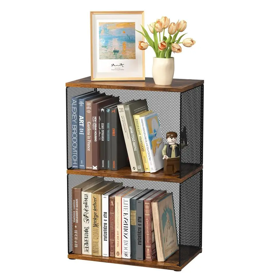 

Small Bookshelf 2 Tiers Bookshelf for Small Spaces DIY Variable Stackable Cube Storage Organizer for Kid Bedroom,Living Room, Bl