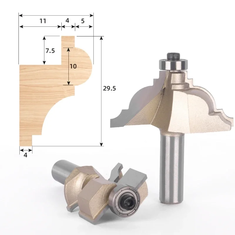 1/2'' 12.7mm Shank Woodworking Milling Cutter Negative Corner Thread Router Bit Cabinet Door Frame Combination End Mill Tool