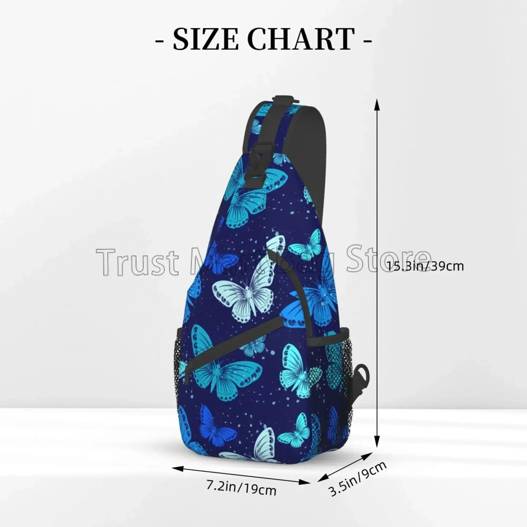 Blue Butterfly Sling Backpack Unisex Chest Bags Travel Hiking Crossbody Daypack Women Shoulder Bag for Gym Cycling Running