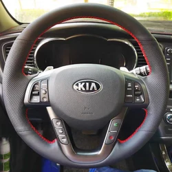 Hand Stitched non-slip black Genuine Leather Car Steering Wheel Cover For Kia K5 Optima 2008-2013 Car Accessories
