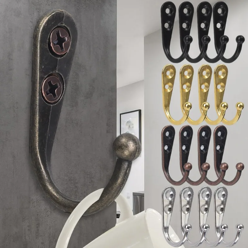 20/1Pcs Retro Wall Hooks Hangers Door Wall Mounted Coat Hooks With Screws Heavy Load Rack Curved Buckle For Wooden Jewelry Boxes