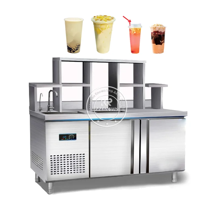 

Commercial Milk Tea Shop Counter Stainless Steel Bar Cabinets Station Custom Bubble Tea Counter Equipment