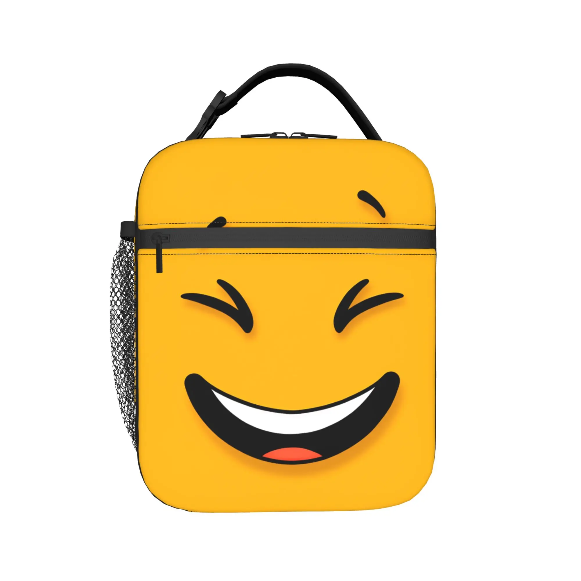 Happy Face Cartoon Face Meme Lunch Bag Travel Lunch Box Girls Vintage Print Thermal Tote Handbags Oxford Convenient Cooler Bag