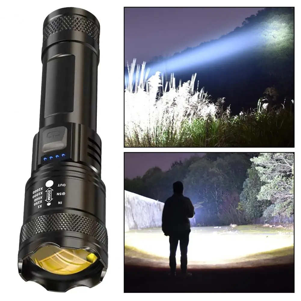 ไฟฉาย LED High Lumens ไฟฉาย Super Bright แบบชาร์จไฟได้กันน้ําขนาดกะทัดรัดแบบพกพา Camping ไฟฉายพร้อมไฟท้าย