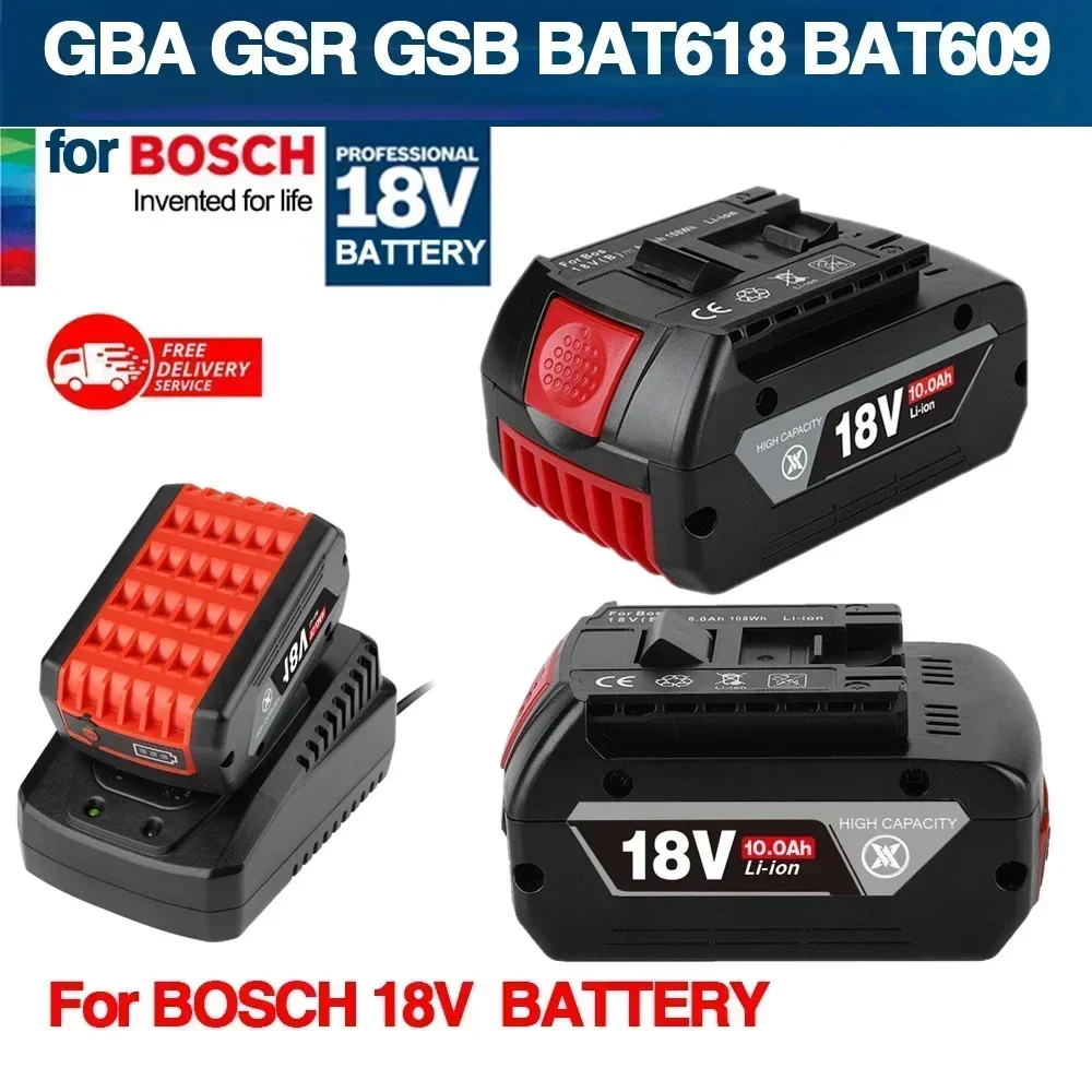 

NEW 18V 10Ah Rechargeable Li-Ion Battery For Bosch 18V Power Tool Backup 6000mah Portable Replacement BAT609 Indicator Light