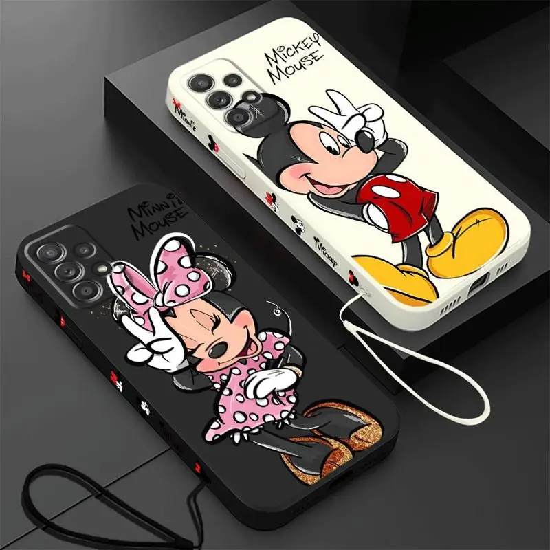 Disney Mickey Minnie Mouse Case for OPPO A54s A53 A74 5G A38 A32 A5 2020 A18 A17 A16k A16e A15 A12 A11k A11 Square Liquid Cover