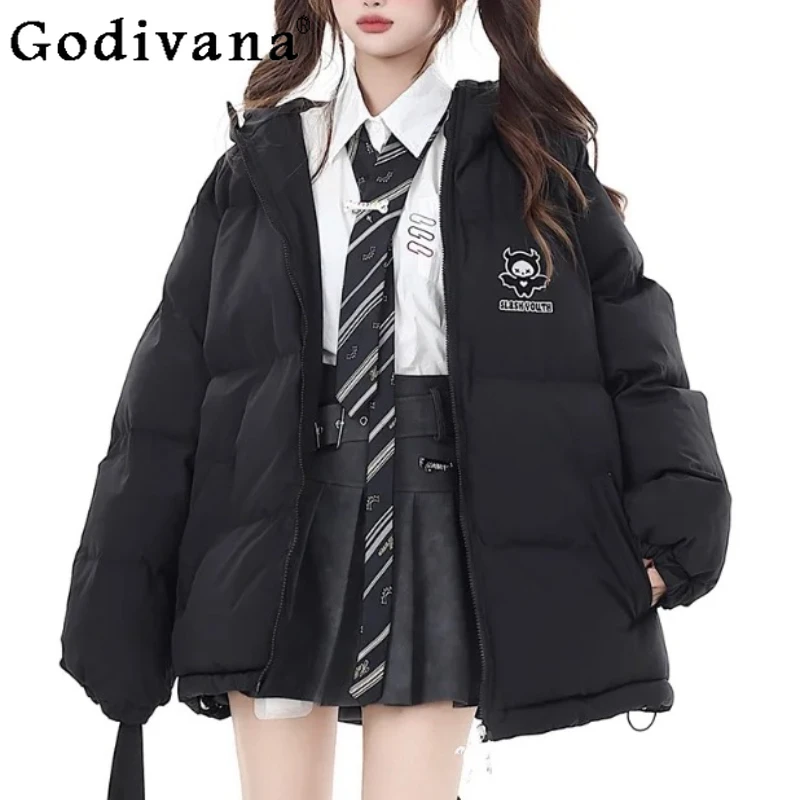

Winter Sweet Cool Thickened Age-reducing Fashion Hooded Cotton-padded Coat Cute Girl Black Warm Loose Versatile Leisure Jacket