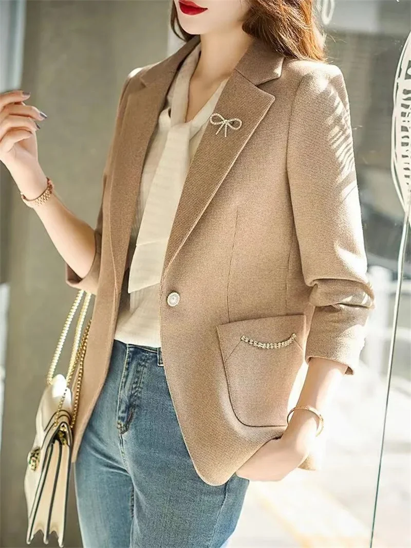 2024 Elegant Women Blazers for Women Long Sleeve Slim Blazer Chic Office Lady Notched Solid Coat Casual Work Jacket