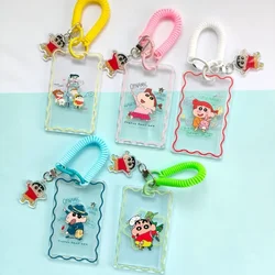 Anime Crayon Shin Chan Card Holder Cartoon Transparent Acrylic Portable Keychain Cute Student Bus Card Holder Kawaii Gift