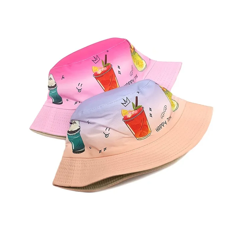 Polyester Cartoon Print Bucket Hat Spring Outdoor Travel Sun Cap For Child Boy and Girl 89