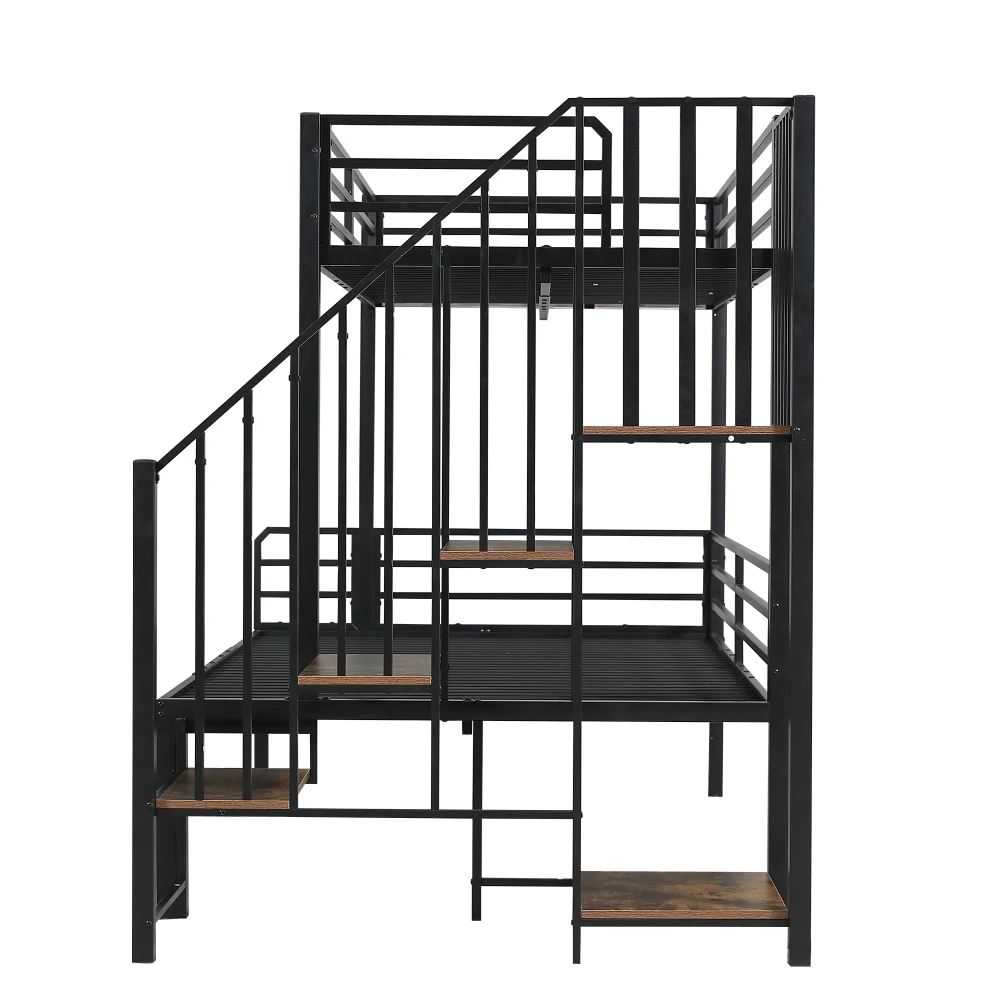 PINGGO Eisen-Etagenbett für Kinder und Jugendliche mit Stauraum-Eckschrank, Eisen & MDF, Schwarz Vintage-Holz, 90x200cm 120x200cm, ohne Matratze – Detail 19