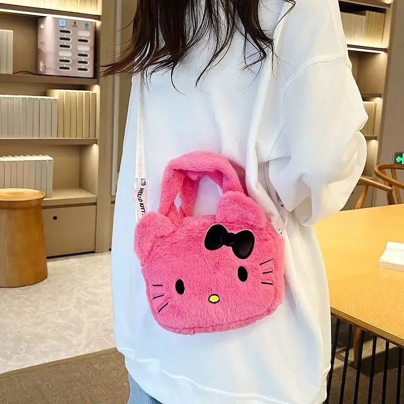 Sanrio Plush Shoulder Bag for Girl Kids Cute Hello Kitty Handbags Fashion Trend Brand Luxury Designer Crossbody Bag Mini Size