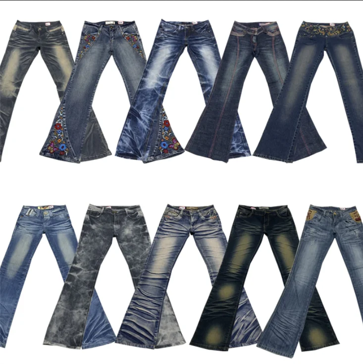 

Винтажные джинсы Y2K Millennium Sle с низкой талией в стиле Харадзюку, широкие расклешенные джинсы длиной до пола, женские джинсы-стойка, темно-синие