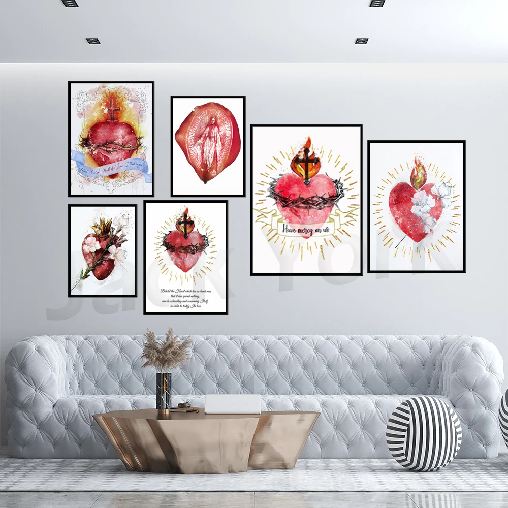 

Most Sacred Heart of Jesus Printable , Catholic Illustration Art, Devotional Wall Art Print by BenedictaBoutique