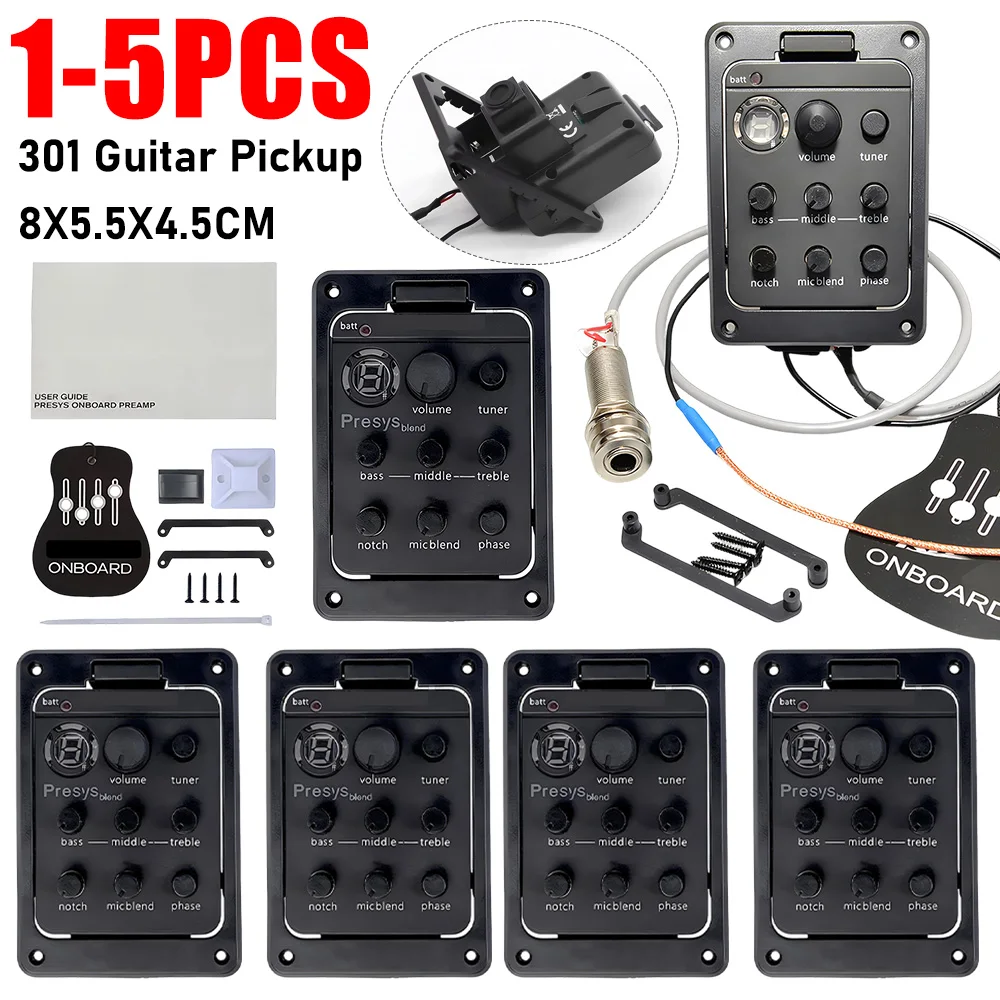 1-5 قطعة البلاستيك 301 الغيتار Preamp مع موالف Presys EQ التعادل بيزو لاقط الغيتار موالف الغيتار ثقب الصوت EQ أجزاء الملحقات #1