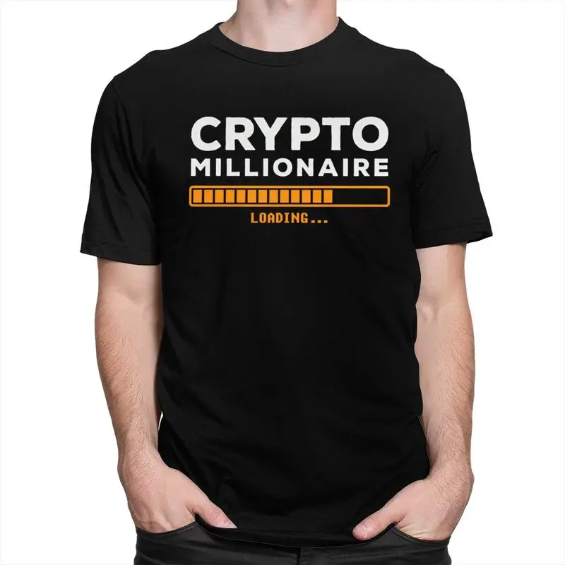 Crypto Millionaire Loading Tshirts for Men Short Sleeves T Shirt Fashion Bitcoin T-shirt 100% Cotton Tee Valentine's Day Gift