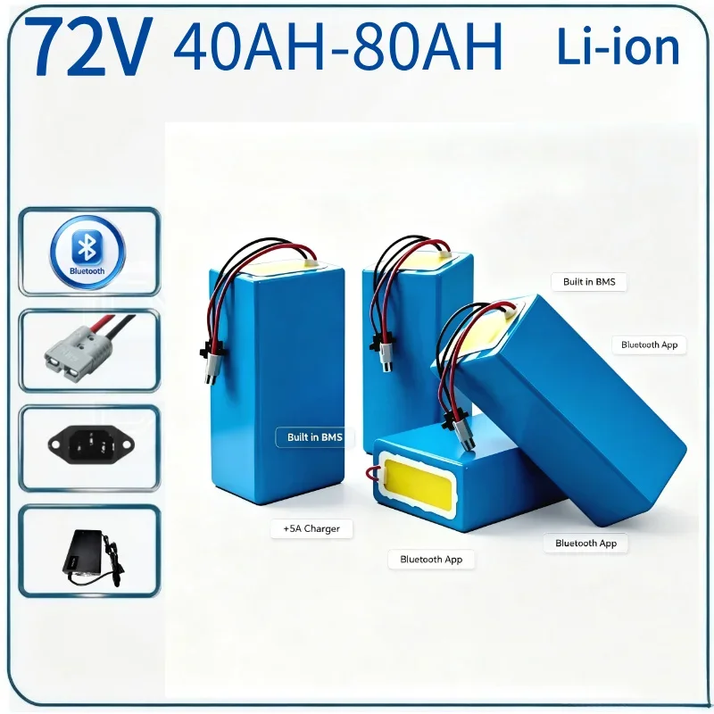 72V 20S Li-ion Battery Pack 30Ah-80Ah Built-in BMS Lithium Battery For 1000W 2000W 3000W 5000W Power Output
