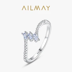 Ailmay Top Quality Real 925 Sterling Silver Trapezoidal Clear CZ Charm Rings For Women Girls Anti-allergy Fine Jewelry Gifts