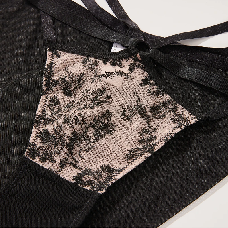 Vintage Floral Lace Lingerie Set D-J Cup Cross Straps Hollow Cutout Thin Briefs Plus Size Shaping Underwear Date Intimate Wear