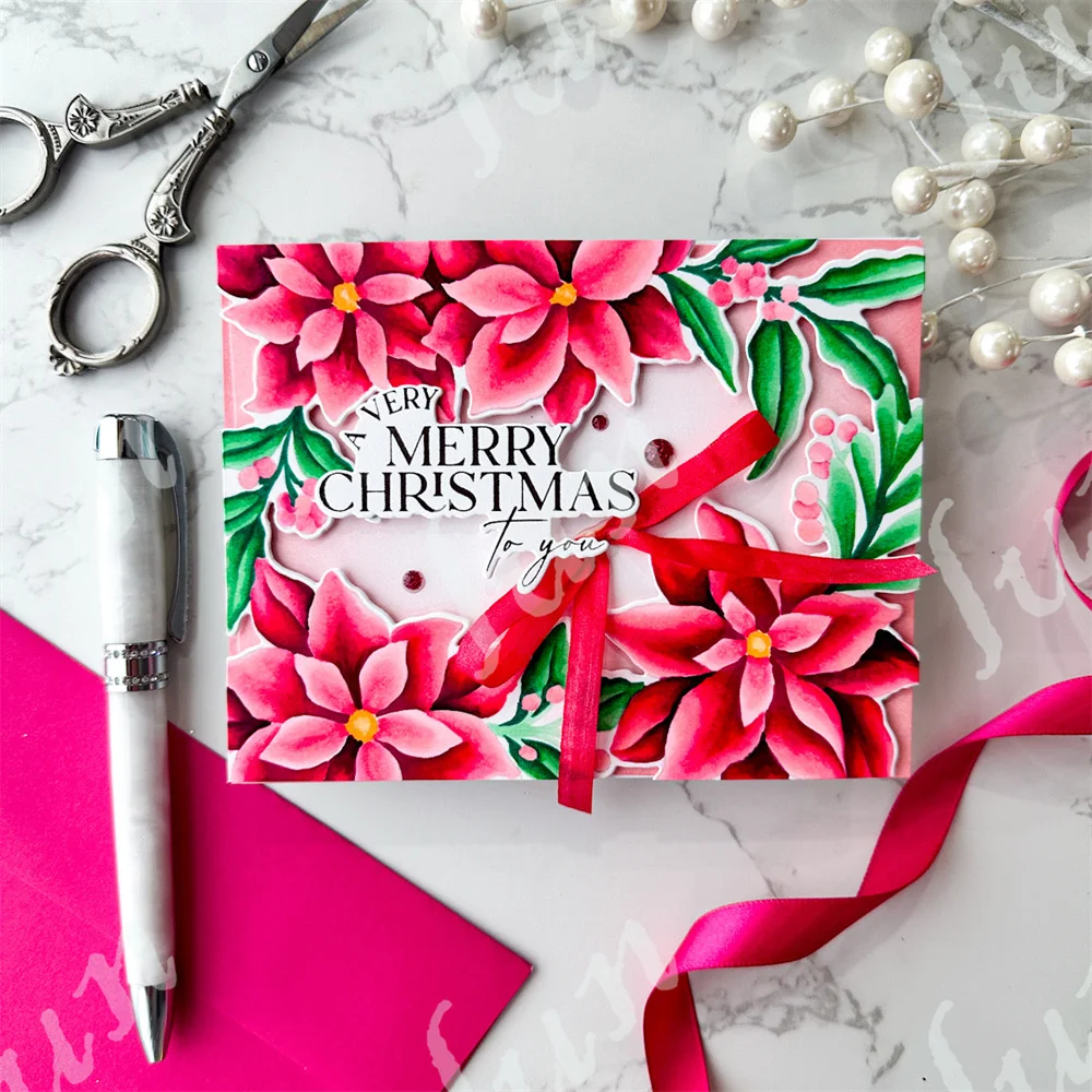 New 2024 Dies Poinsettia Frame Cutting Dies Christmas Holiday Hot Foil Plates Embossing Scrapbook Layered Stencils Stamps