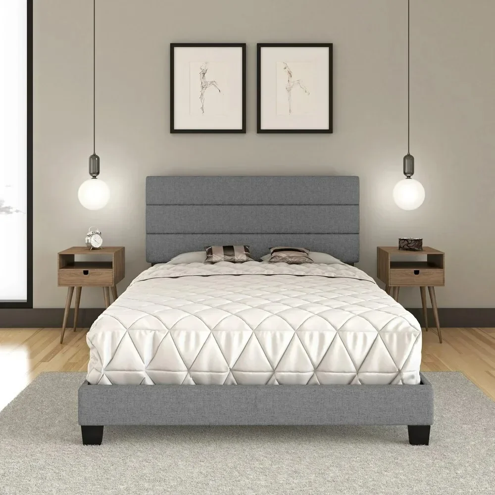 

Gray Linen Queen Size Upholstered Platform Bed Frame with Adjustable Headboard