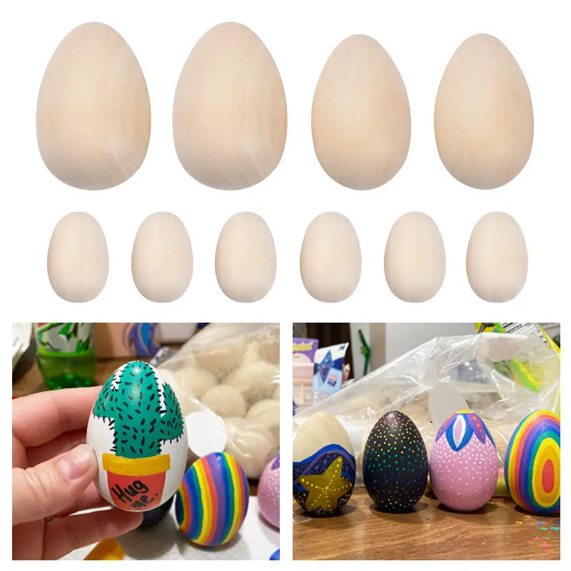 

5/10/20PCS Unpainted Wooden Easter Eggs Fake for Easter Craft Ornament Kids DIY Decoration and Basket Fillers