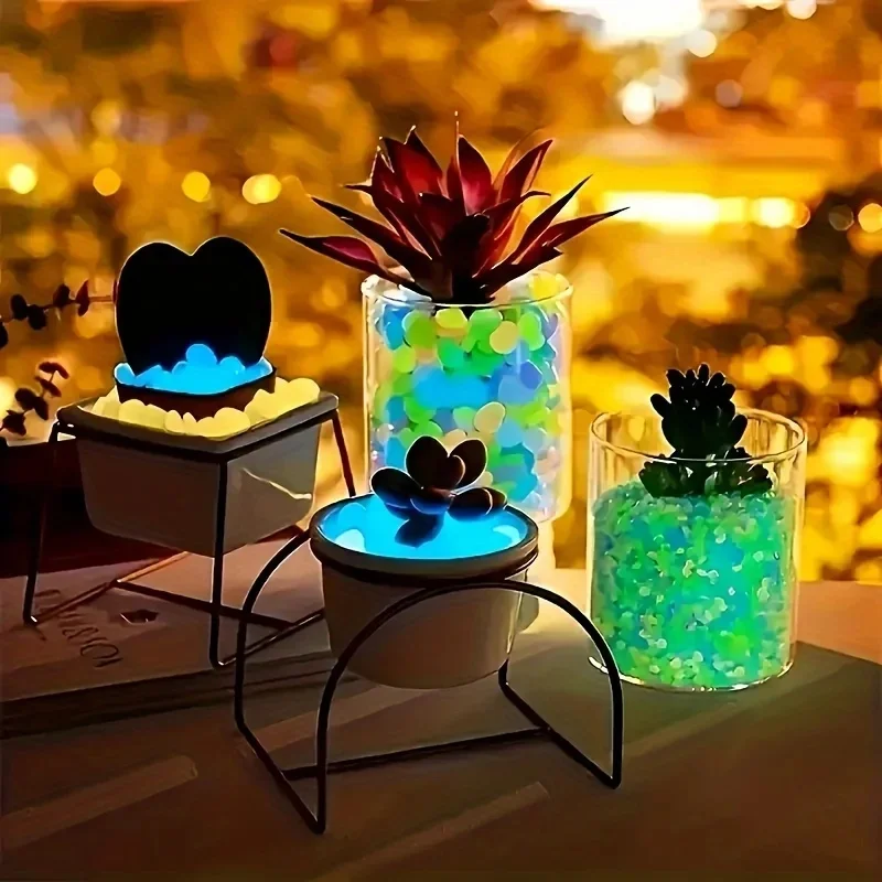 50-200pcs Glow in The Dark Pebbles Luminous Mini Stones Decorative Stones Resin Stones for Garden Pathway Plants Aquarium Pot view 6